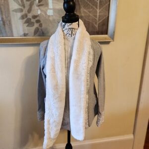 Anthropologie's Gray Cardigan with White Faux Fur Trim